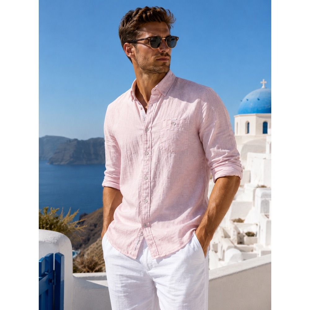 Ted Baker London Mens Pink Linen Blend Button Down Shirt Size 5 XL NWT $155